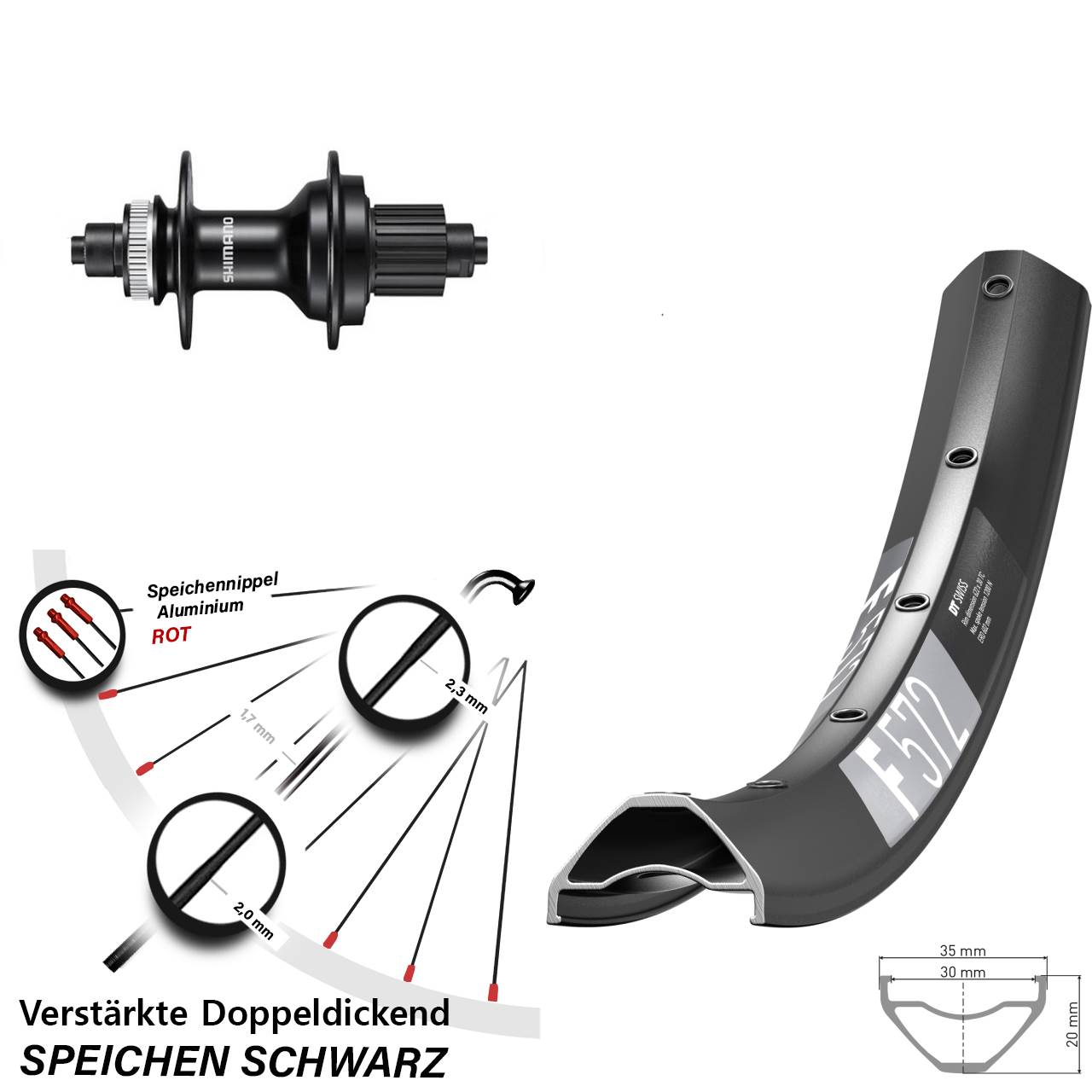 27,5 Zoll DT Swiss F572 Shimano FH-MT500 Disc Laufrad für Schnellspanner Micro Spline