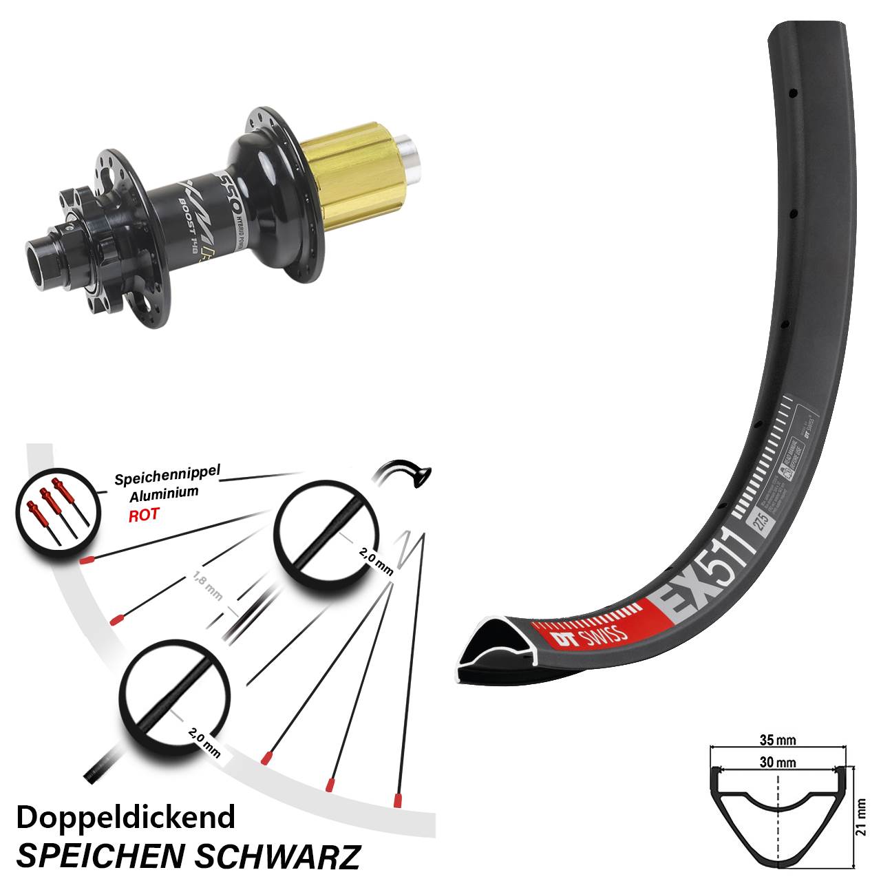 29 Zoll DT Swiss EX 511 Miche XMH 550 Boost Disc Laufrad 12x148 Boost 8-11 fach HG