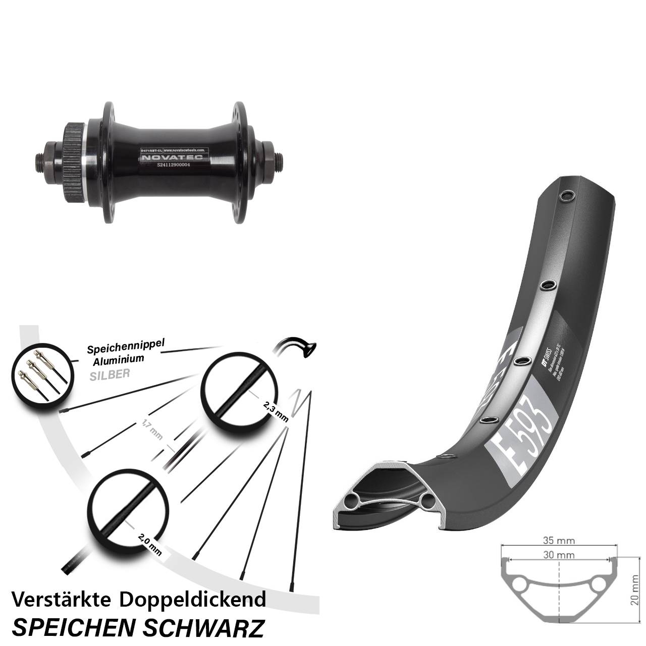 29 Zoll DT Swiss E 593 Novatec D471 Disc Laufrad für Schnellspanner