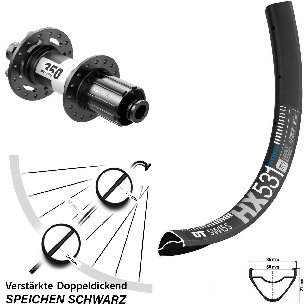Hinterrad 6-Loch 29 Zoll DT Swiss HX 531-350 8-11 fach 12x142