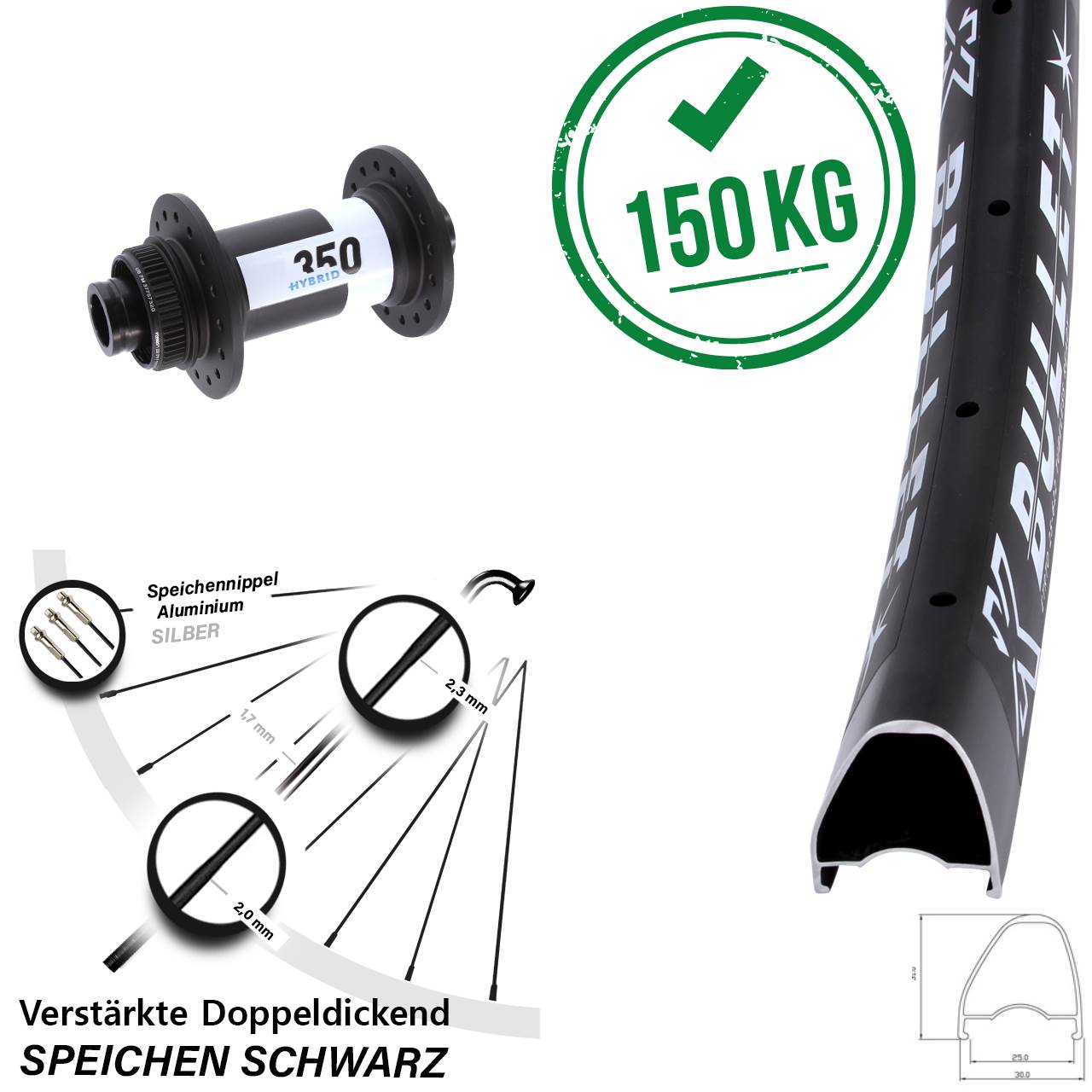 KX Bullet OS DT Swiss Hybrid 350 28 Zoll Centerlock Vorderrad 15x110 Boost