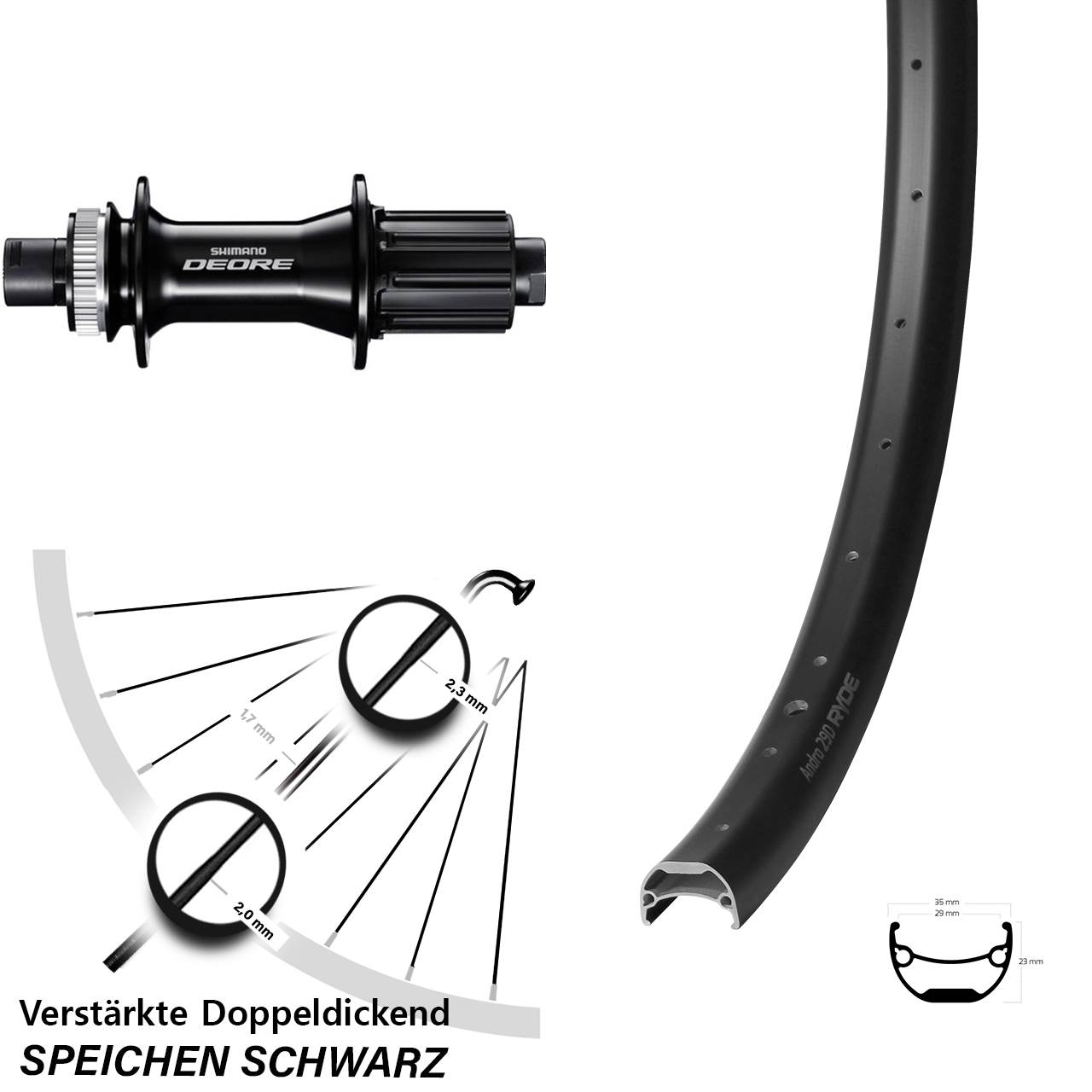 Hinterrad 27,5 Zoll Ryde Andra 29 Shimano Deore FH-M6010 Centerlock 12x142