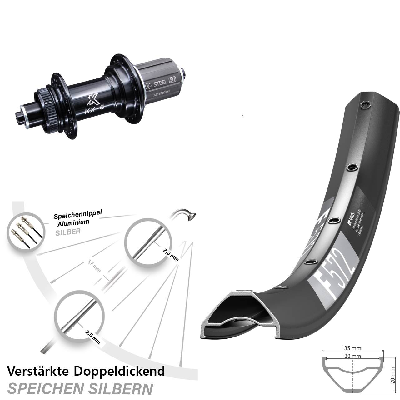 Disc Laufrad 29 Zoll DT Swiss F572 KX-GS verstärkt 8-12 fach QR