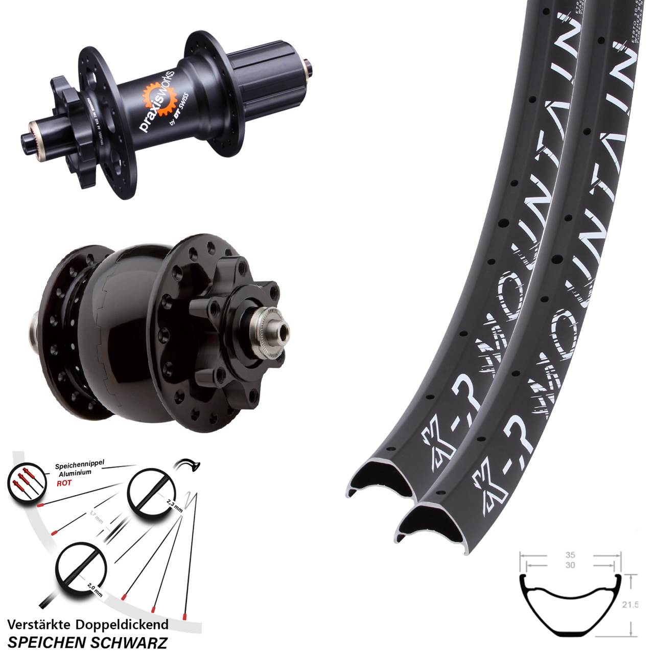 Disc Laufradsatz 29 Zoll KX-R Mountain DT Swiss 350 6-Loch 5x135 HG SON 28 8-11 fach QR