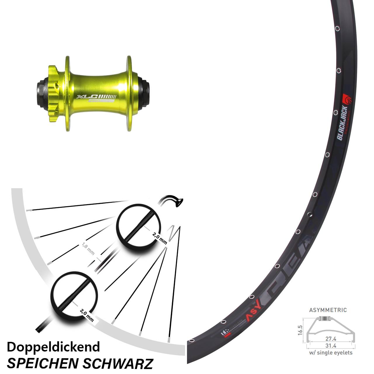 29 Zoll Vorderrad 6-Loch Rodi Ready 27 Steckachse 15x100 mm XLC Evo grün eloxiert