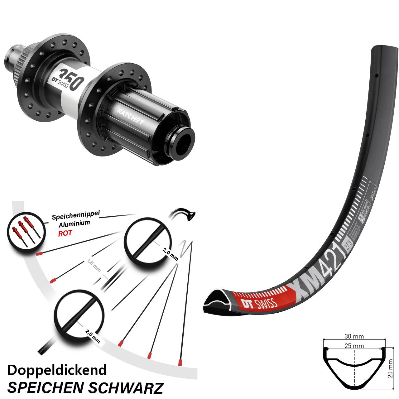 DT Swiss XM 421-350 29 Zoll Disc Hinterrad 12x142 11-12 fach HG
