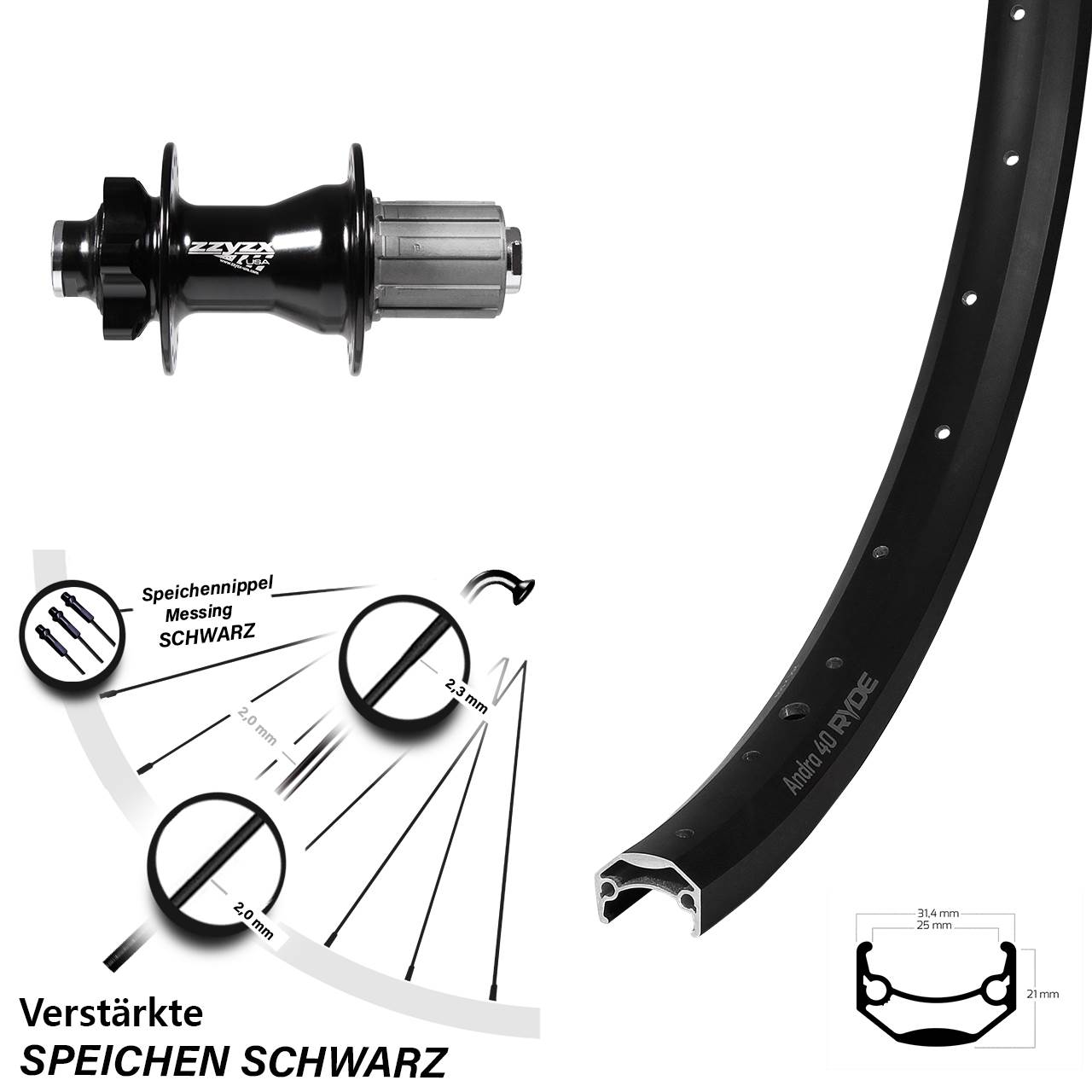 Hinterrad 28 Zoll Ryde Andra 40 Disc Steckachse 135 mm 8-11 fach