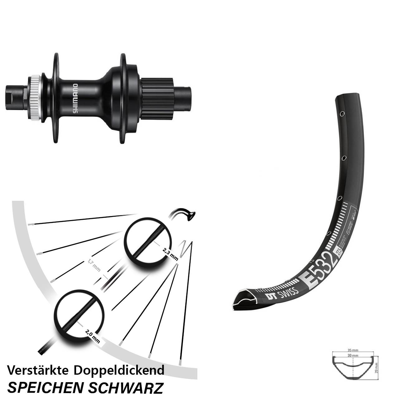 DT Swiss E 532 Shimano FH-MT510 29 Zoll Disc Hinterrad 12x142 Micro Spline