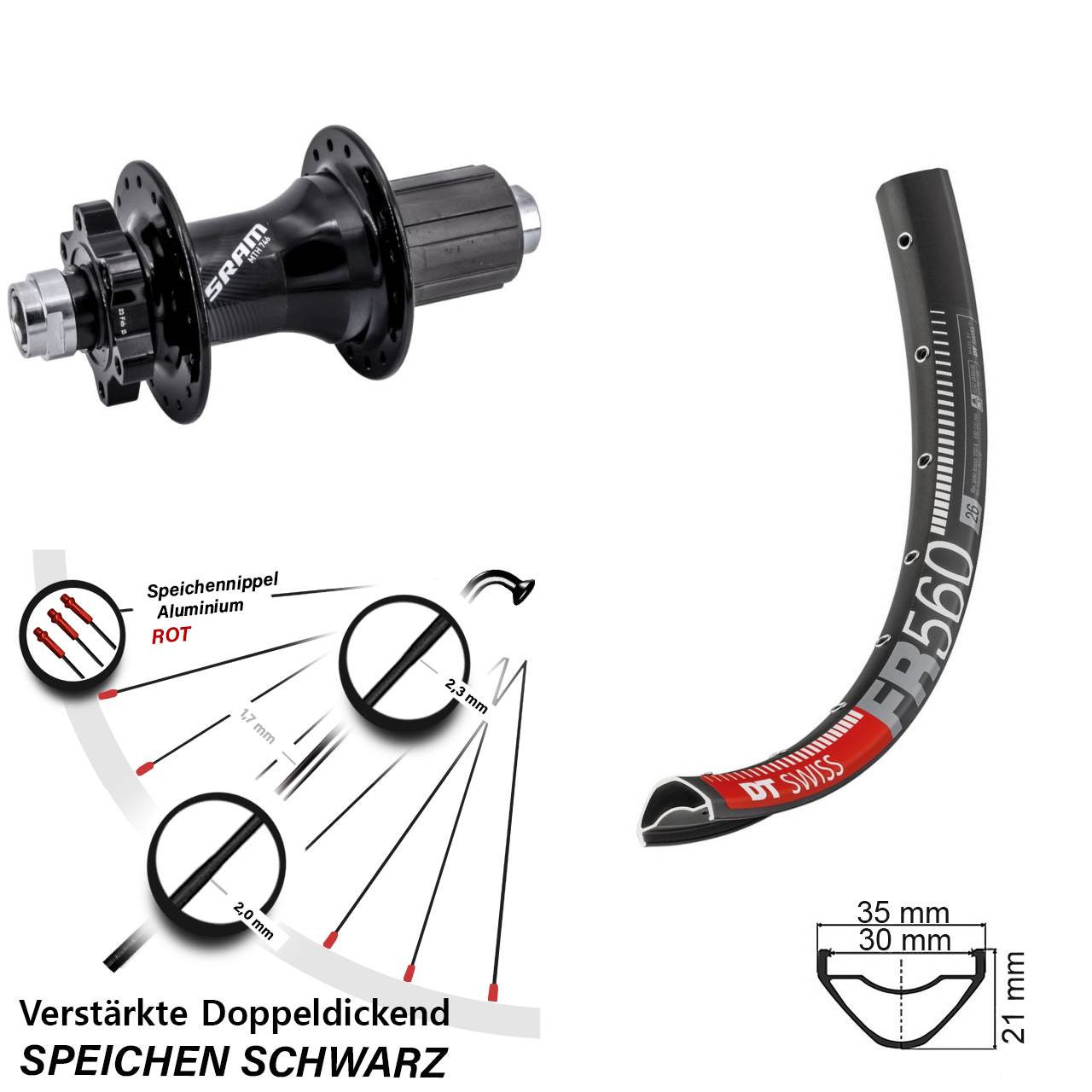 DT Swiss FR560 Sram 746 26 Zoll Disc Hinterrad 12x148 8-11 fach