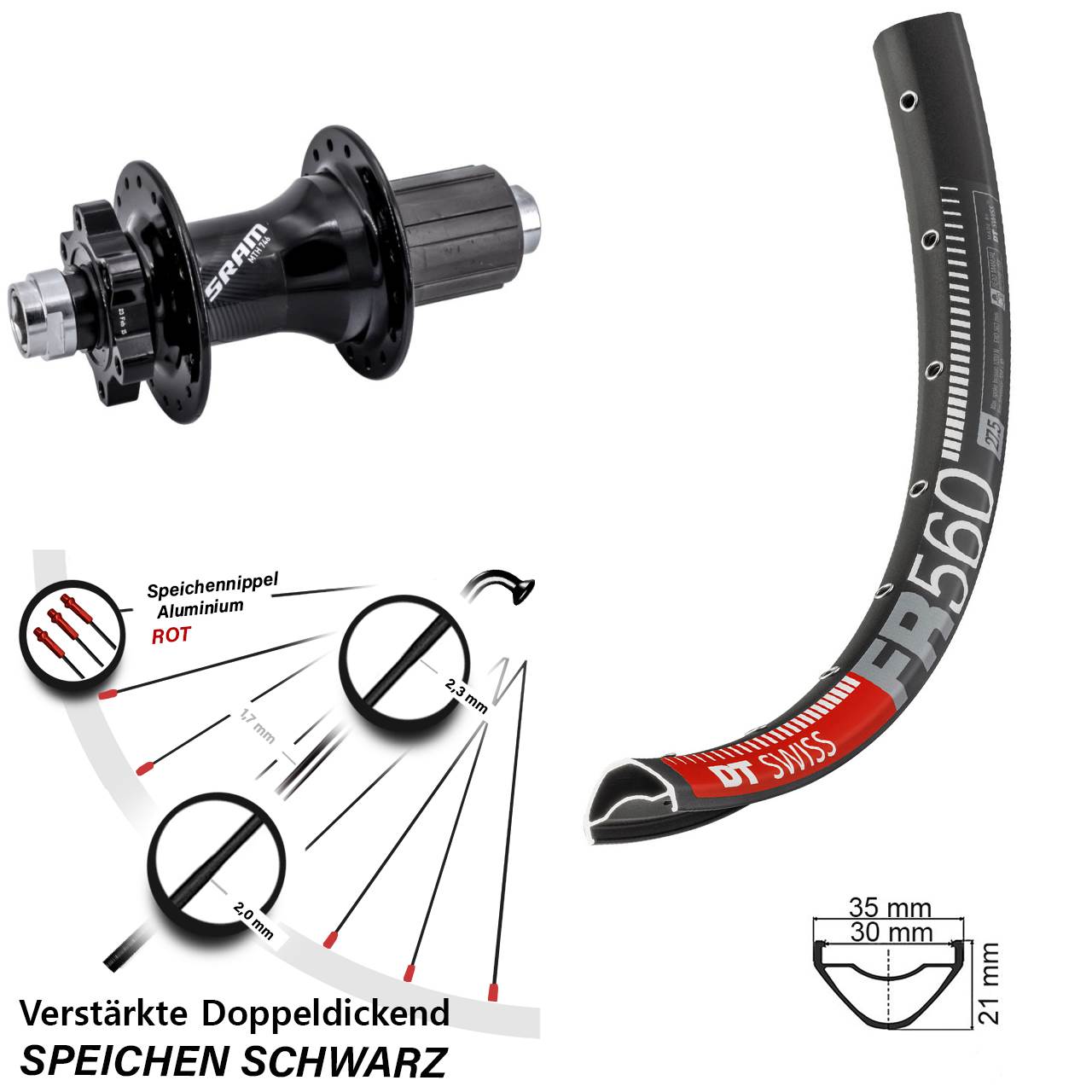 DT Swiss FR560 Sram 746 26 Zoll Disc Hinterrad 12x148 8-11 fach
