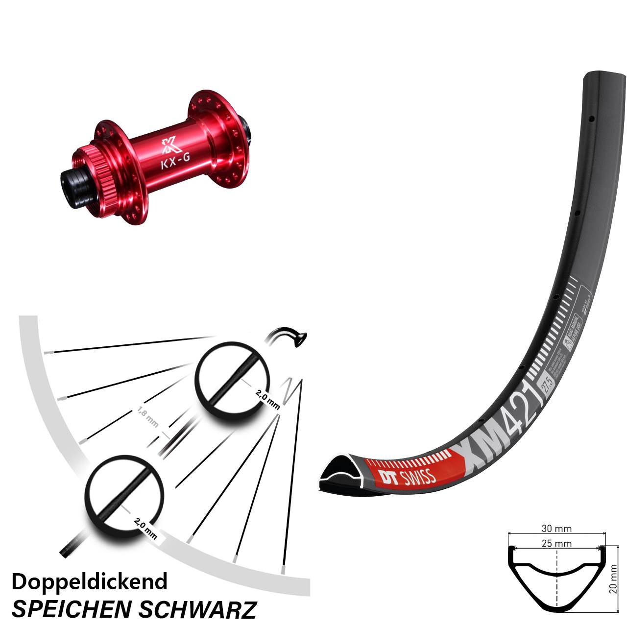 DT Swiss XM 421 KX-G rot 29 Zoll Vorderrad Centerlock 15x100