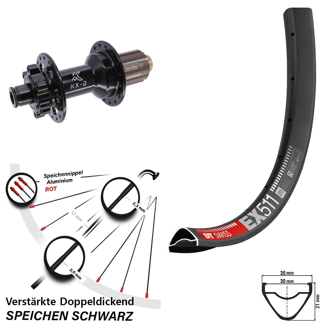 6-Loch Hinterrad 29 Zoll DT Swiss EX 511 KX-B 8-11 fach 12x148 Boost