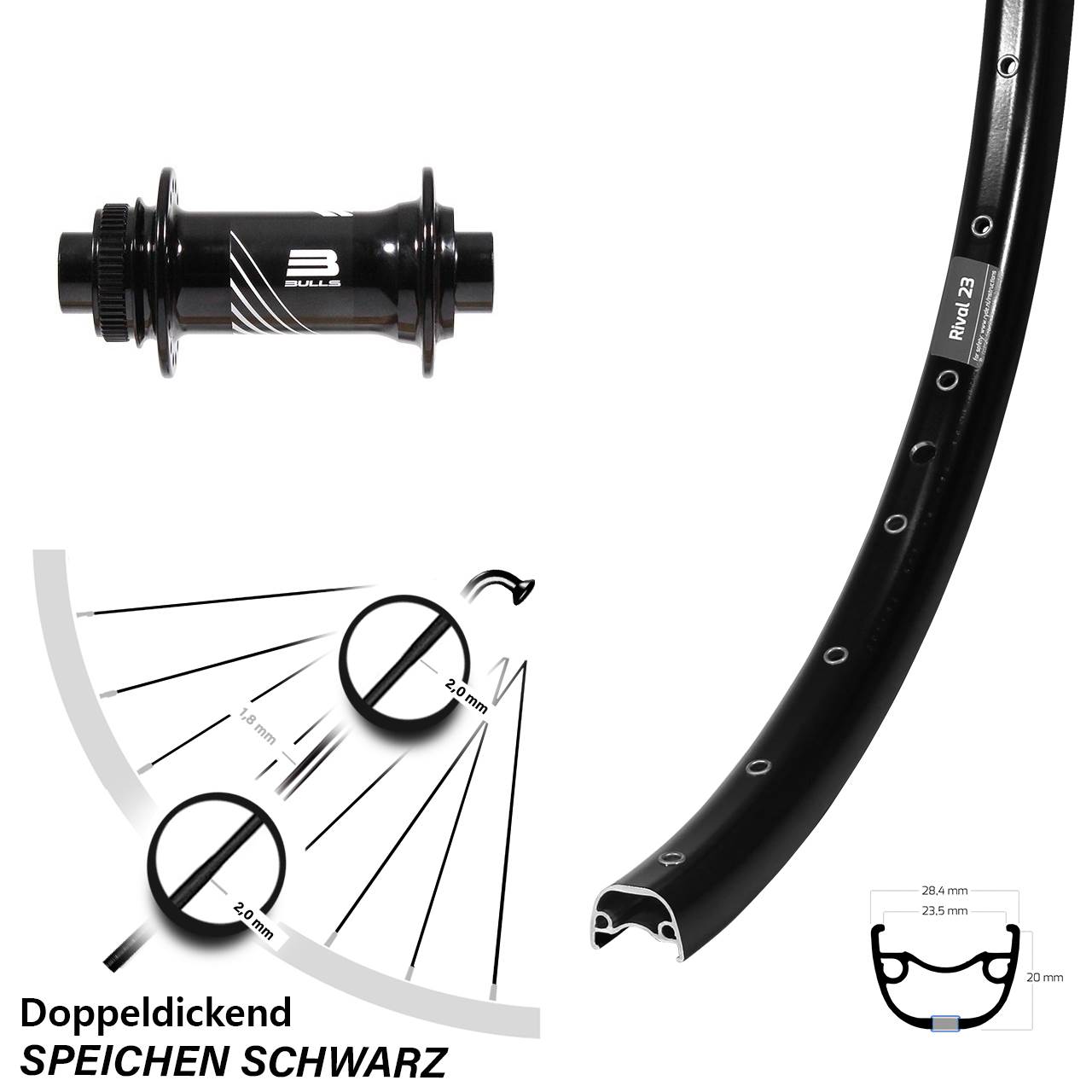 27,5 Zoll Ryde Rival 23 Formula CL-811 Disc Vorderrad 15x110 Boost
