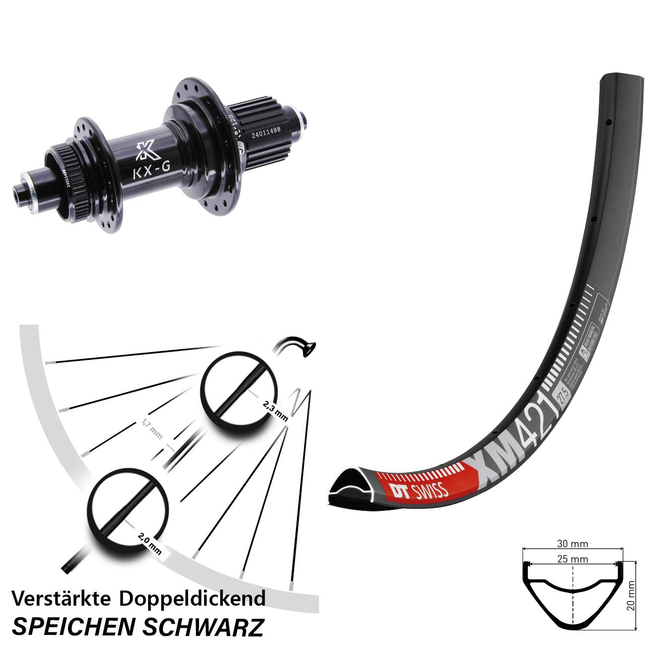 29 Zoll DT Swiss XM421 KX-G Centerlock Hinterrad für Schnellspanner Micro Spline