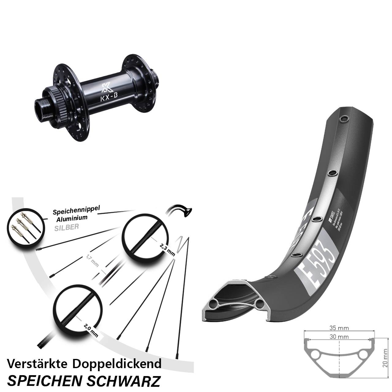 DT Swiss E 593 KX-B 27,5 Zoll Disc Vorderrad 15x110 Boost