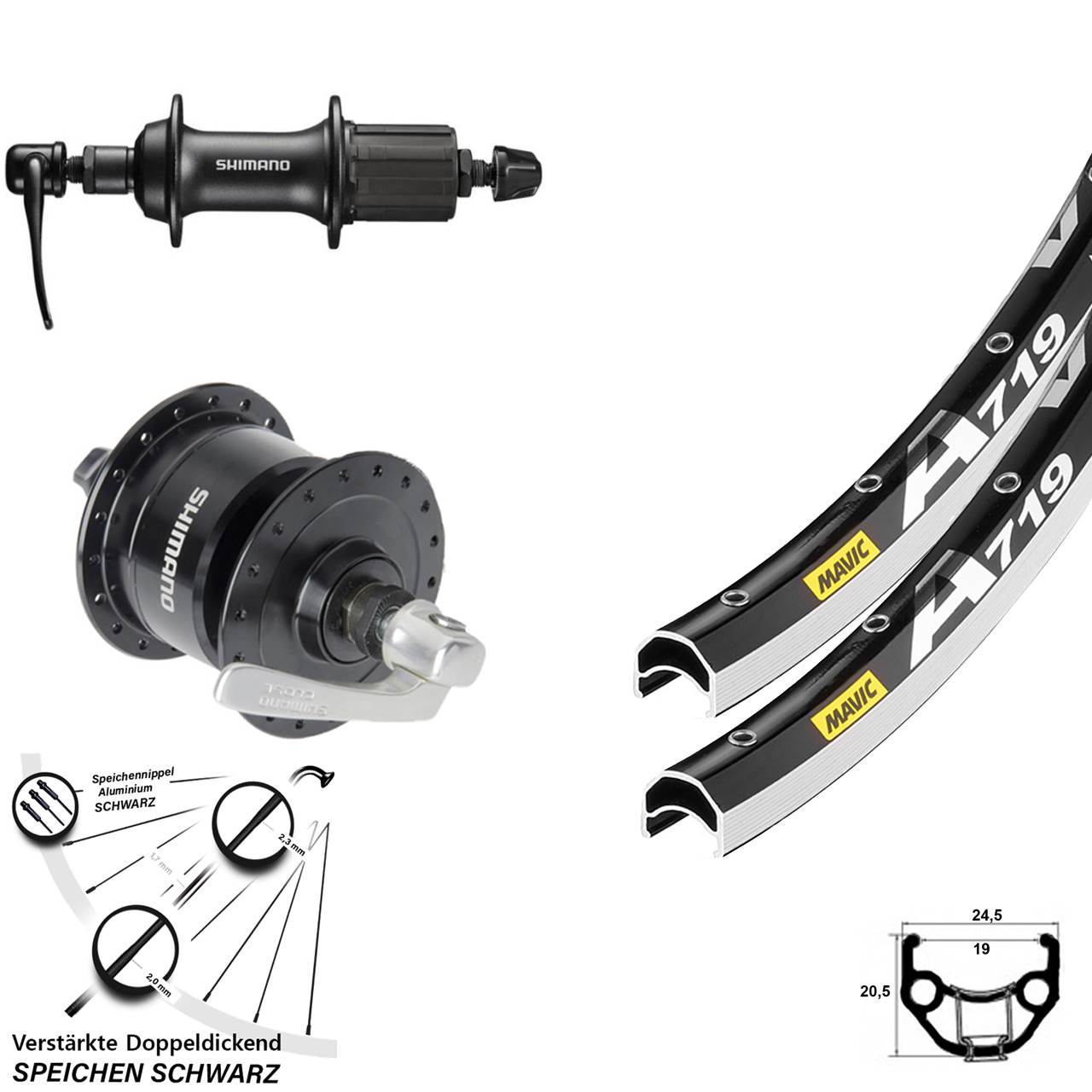 Laufradsatz 28 Zoll Mavic A 719 Shimano DH-3N72 FH-T3000 8-11 fach QR