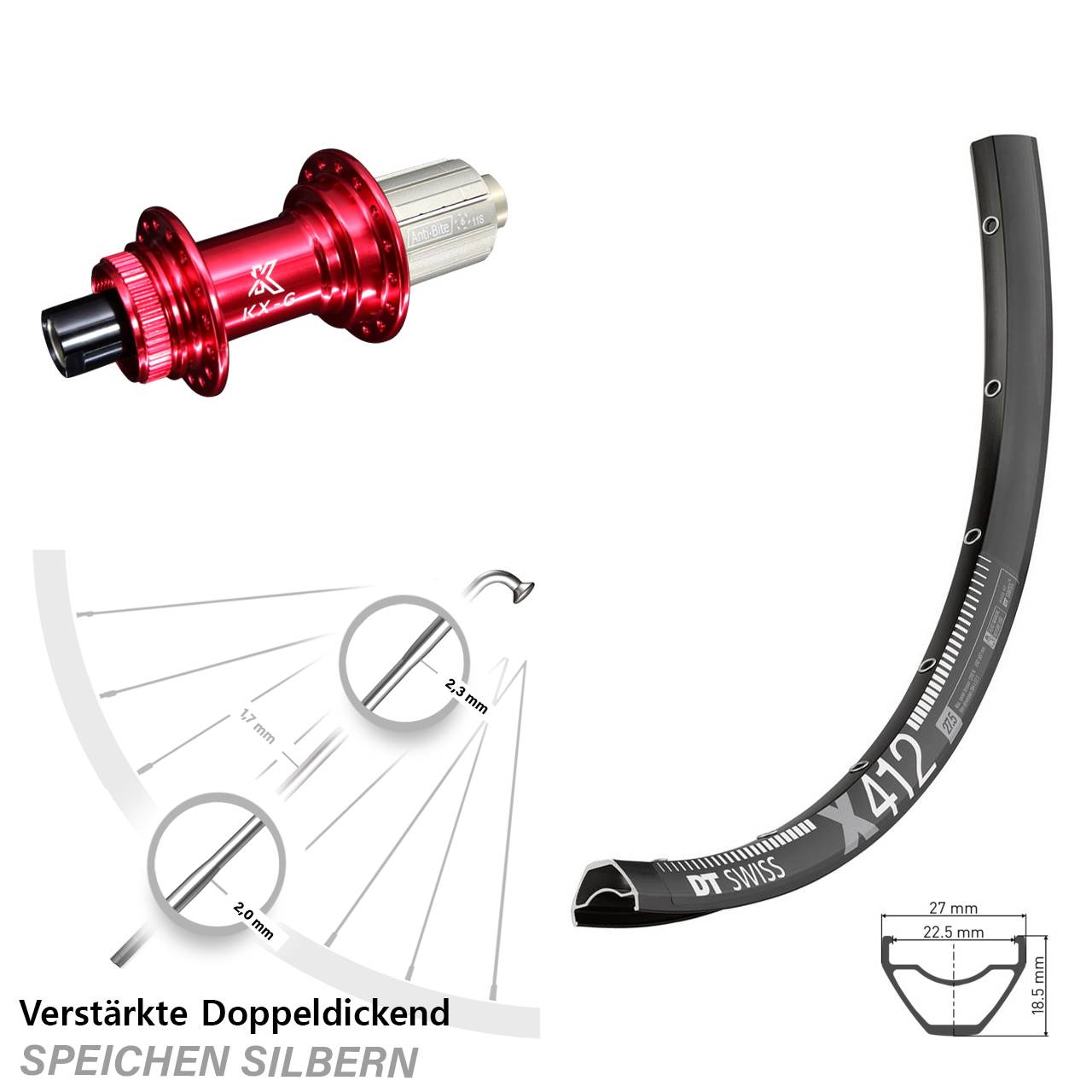 DT Swiss X412 KX-G rot 29 Zoll Disc Hinterrad 12x142 8-12 fach HG