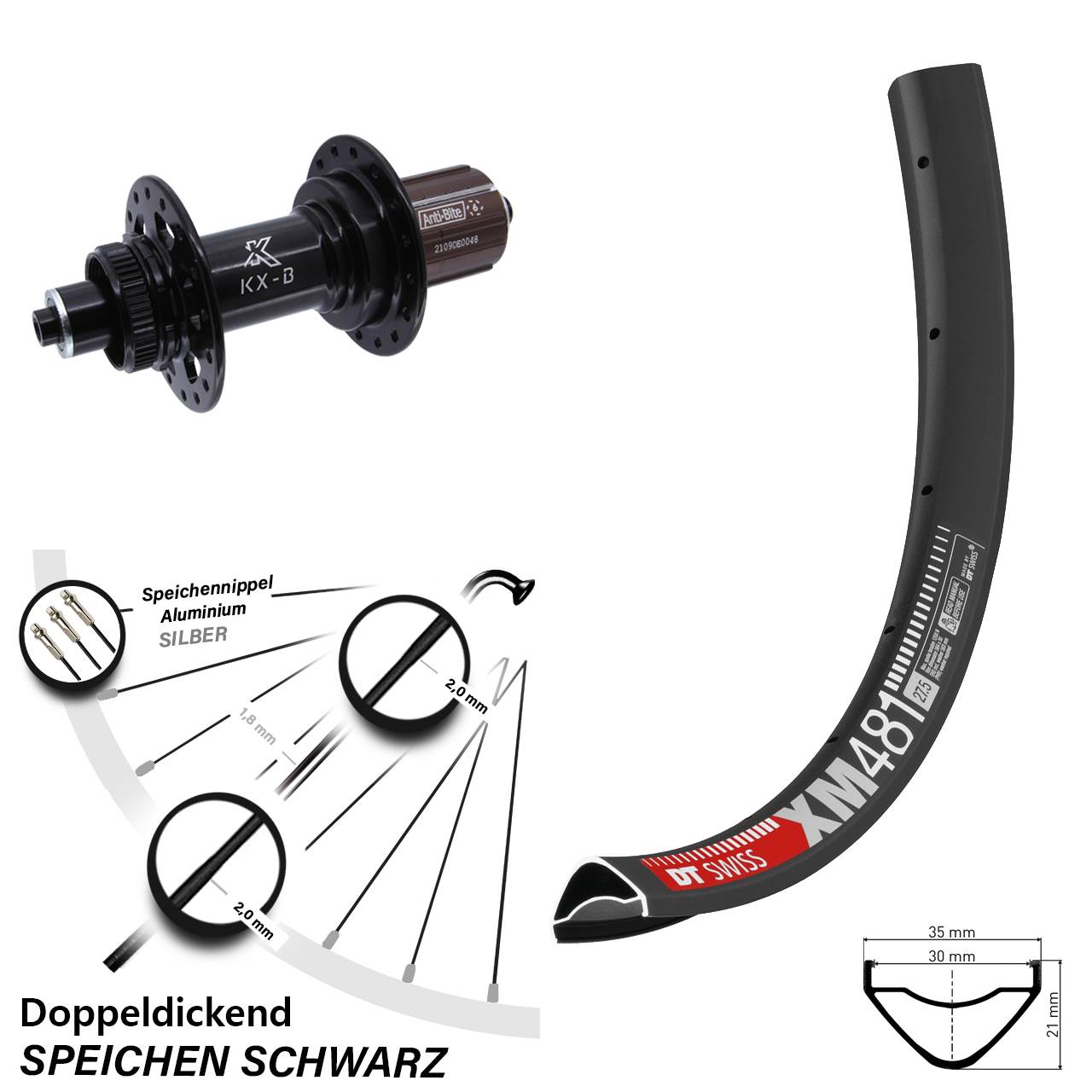 Hinterrad Centerlock 27,5 Zoll DT Swiss XM481 KX-B 8-12 fach HG QR Boost