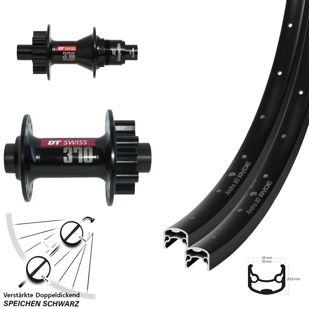 Disc Laufrad-Satz 28 Zoll Ryde Andra 30 DT Swiss 370 XD 11-12 fach 15x100 12x142