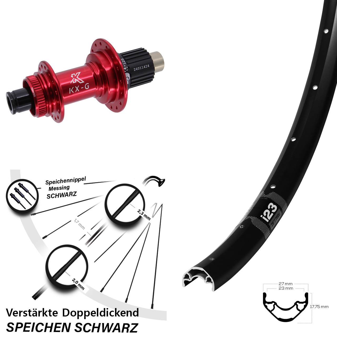 Disc Hinterrad 28-29 Zoll WTB i23 KX-G rot Micro Spline 12x142