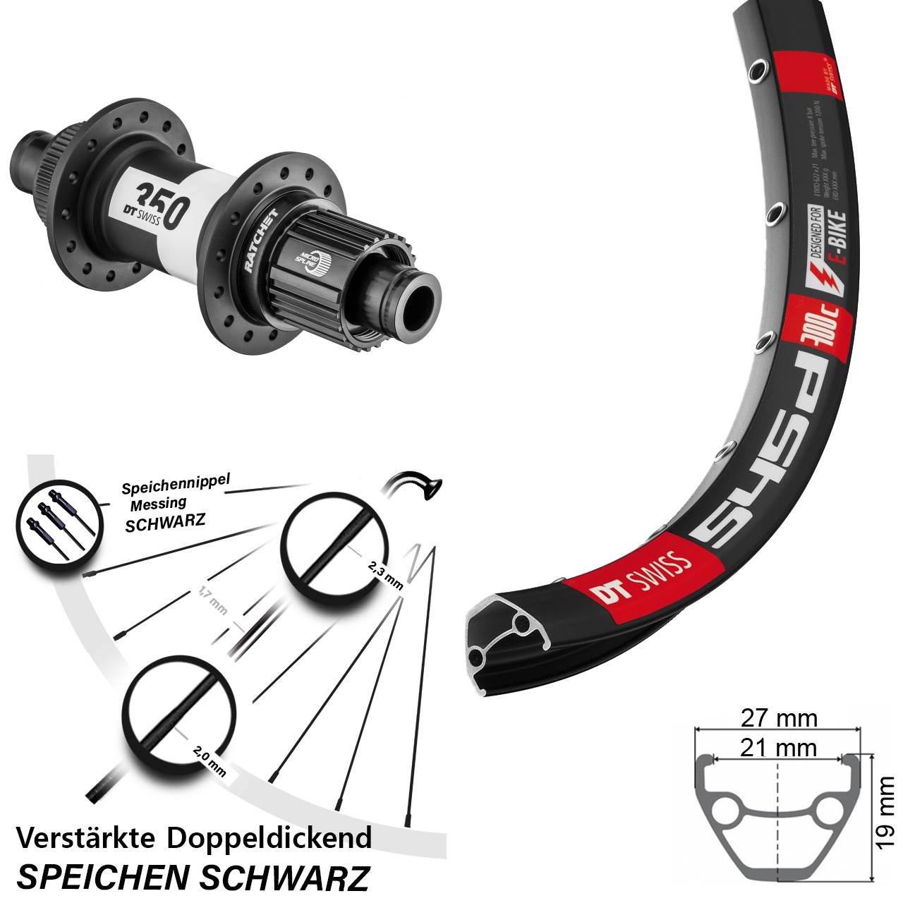 26 Zoll DT Swiss 545d-350 Ratchet 36 Hinterrad Centerl. 12x142 Micro Spline