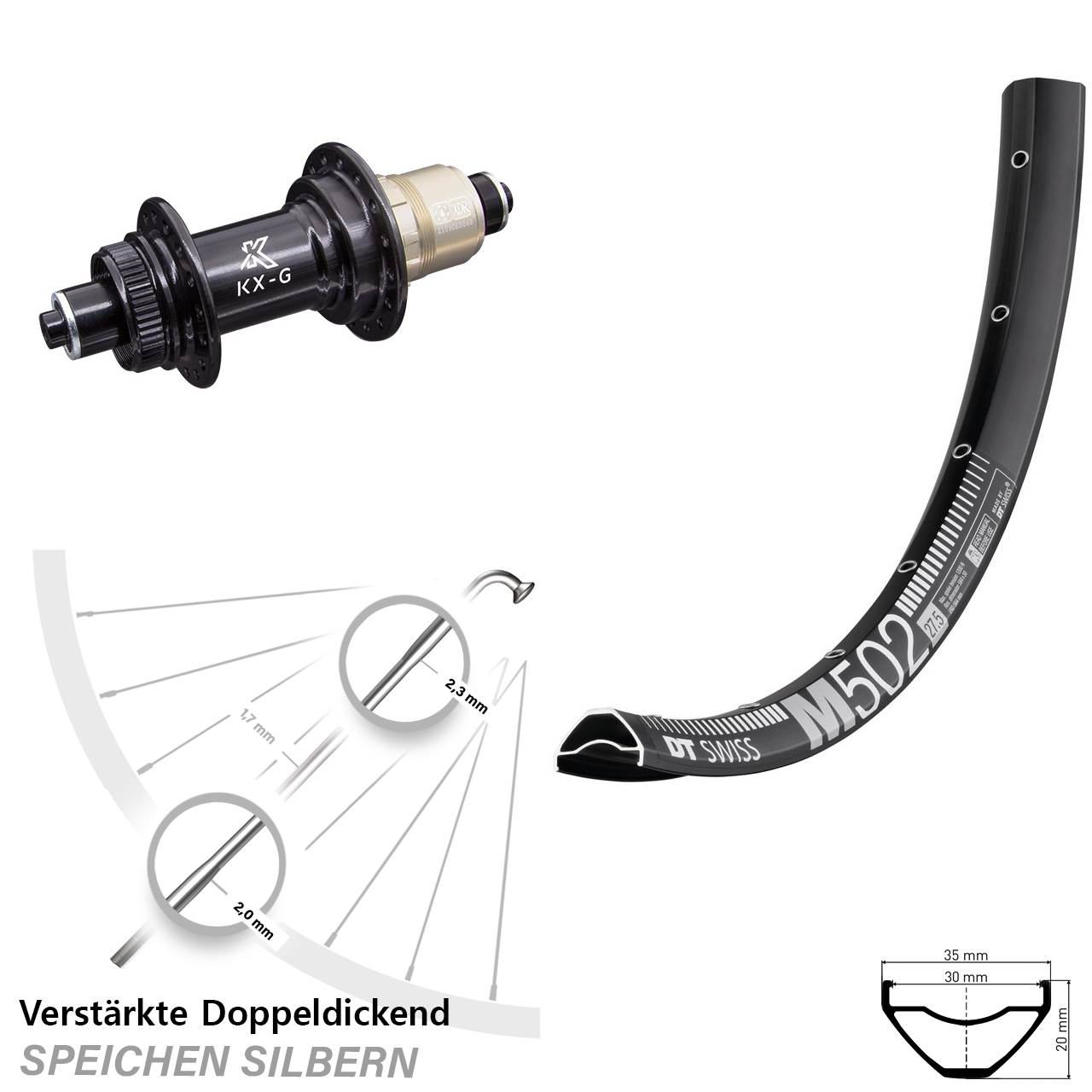 Hinterrad Centerlock 29 Zoll DT Swiss M 502 KX-G SRAM XDR QR