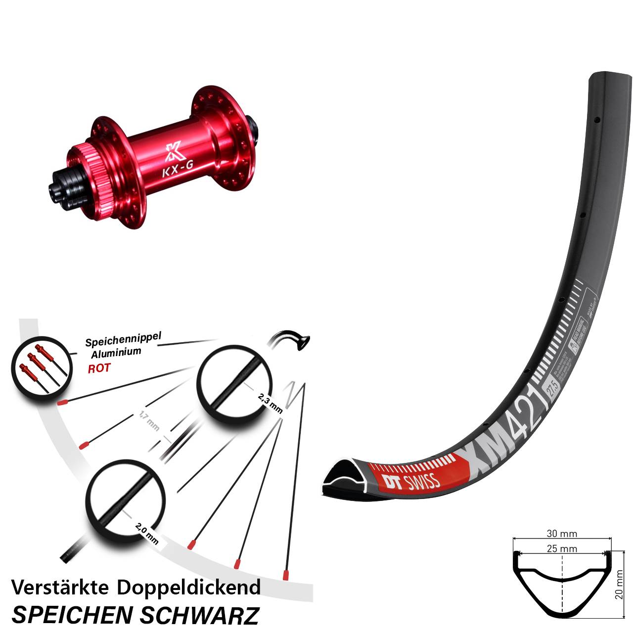 DT Swiss XM 421 KX-G rot 29 Zoll Centerlock Vorderrad für Schnellspanner