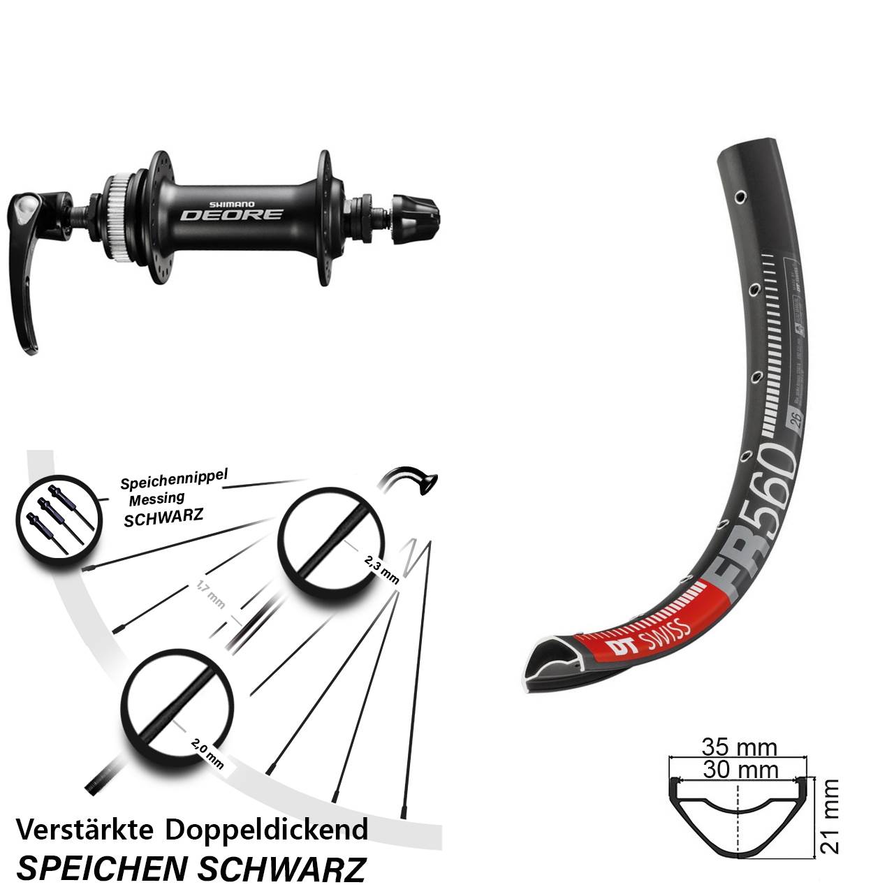 Centerlock Vorderrad QR 26 Zoll DT Swiss FR 560 Shimano Deore