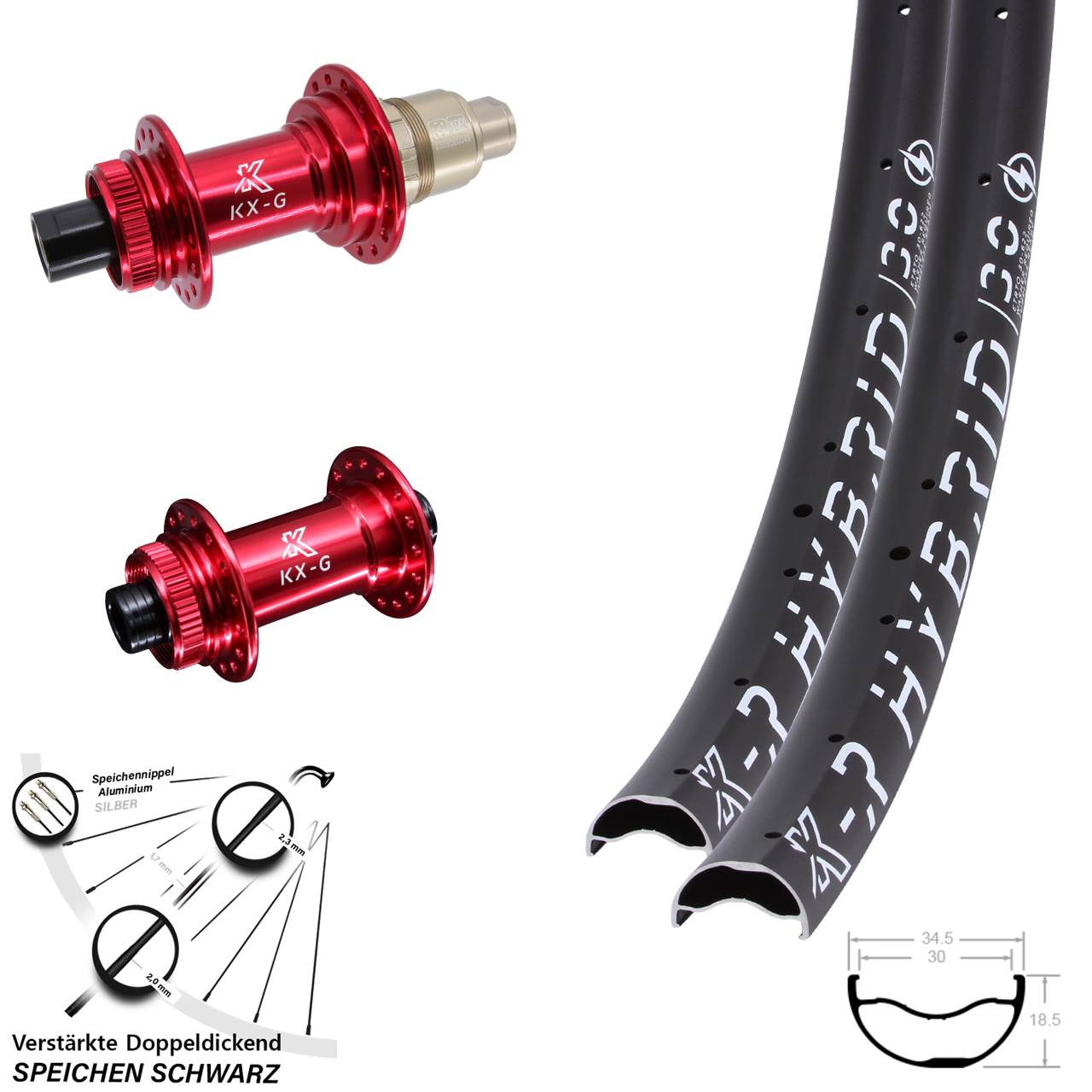 29 Zoll KX-GR Hybrid 30 rot Laufradsatz Centerlock 15x100 12x142 SRAM XDR