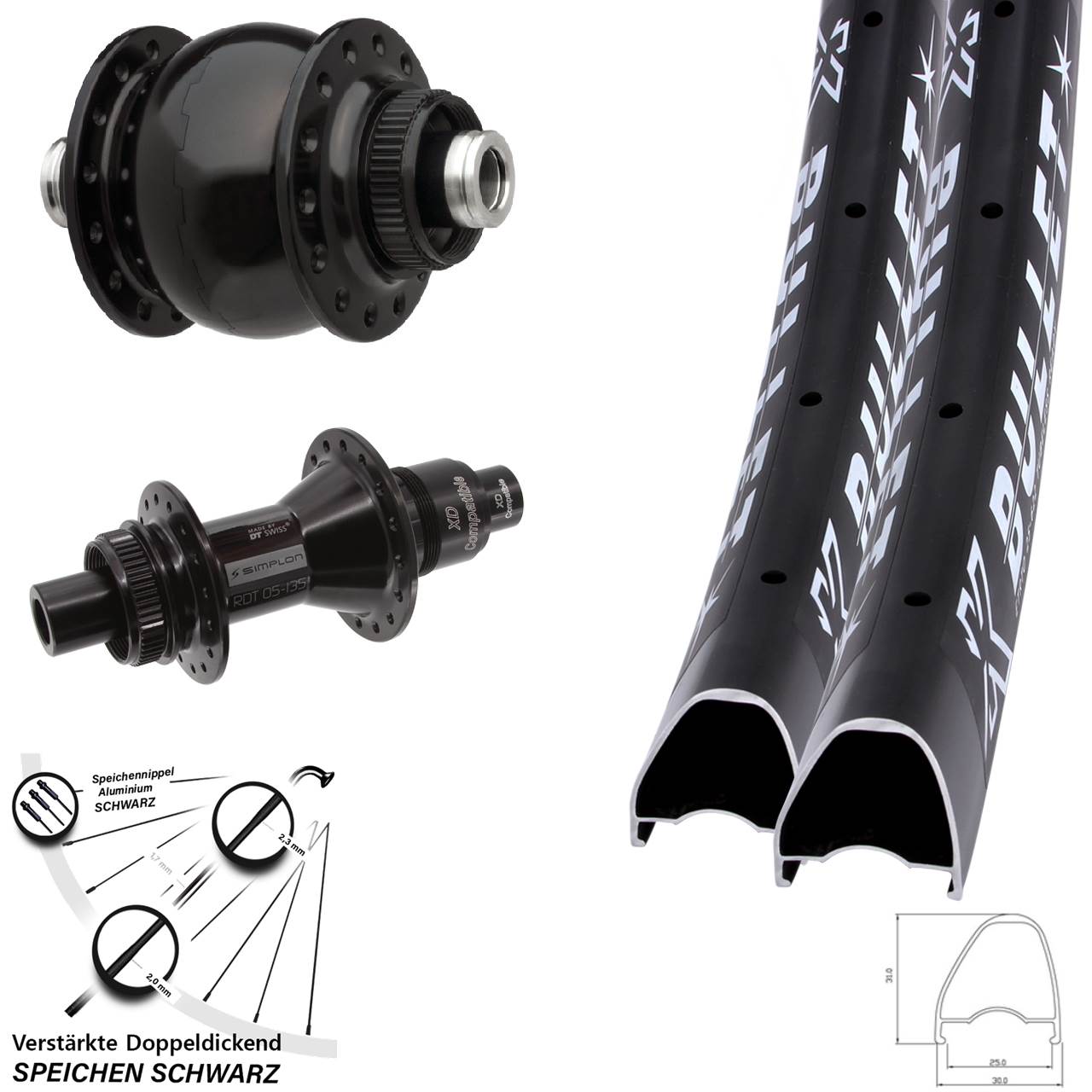 Laufradsatz Centerlock 12x100/142 28-29 Zoll KX Bullet OS DT Swiss 370 SON 28 XD