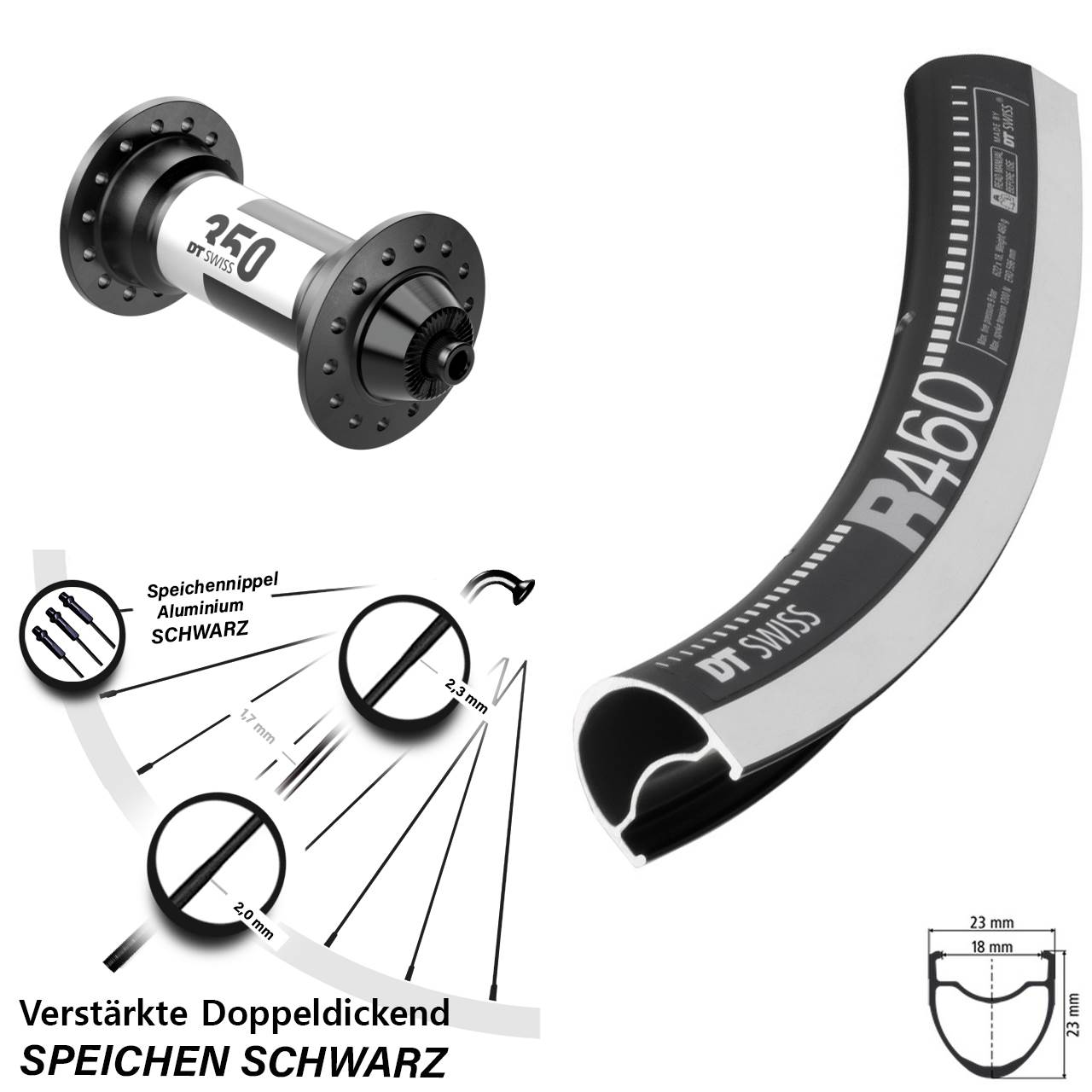 28 Zoll Vorderrad DT Swiss R460-350 Rennrad Felgenbremse