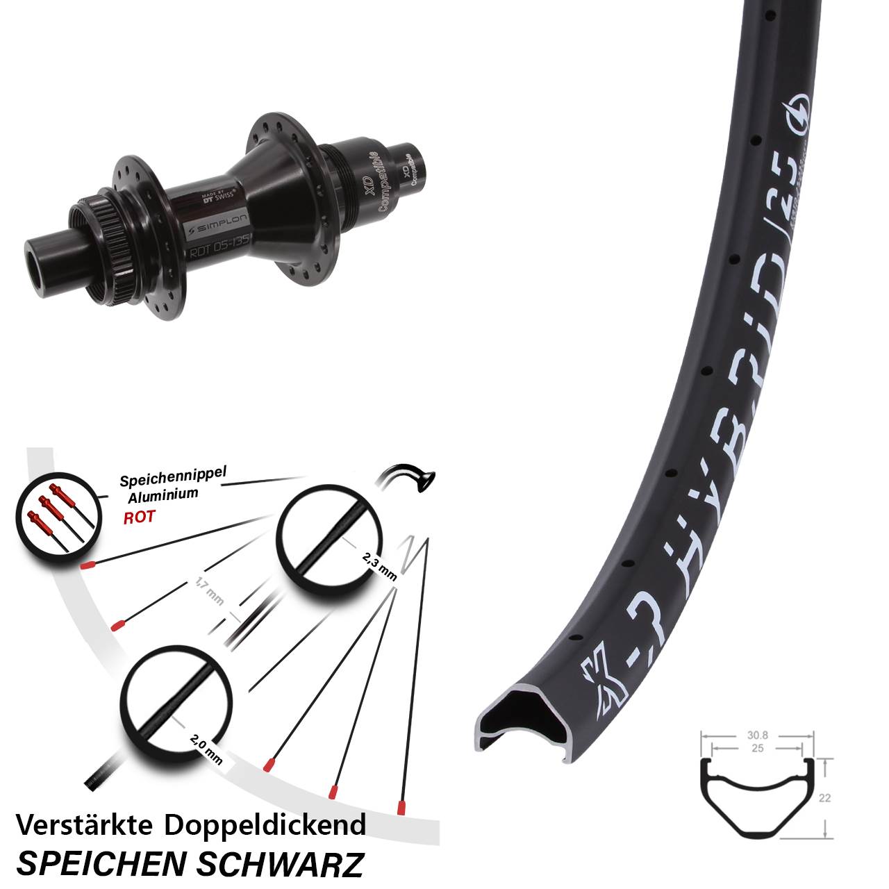 Centerlock Hinterrad 12x142 27,5 Zoll KX-R Hybrid 25 DT Swiss 370 XD