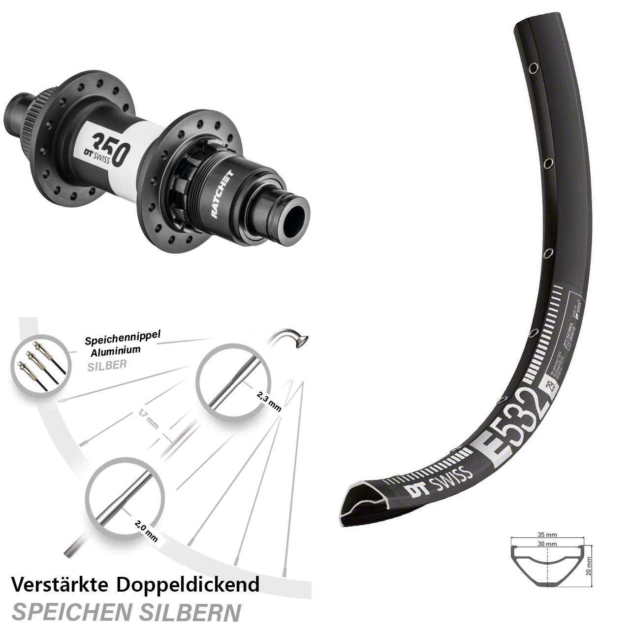 29 Zoll DT Swiss E 532-350 Boost Hinterrad 12x148 XD 11-12 fach