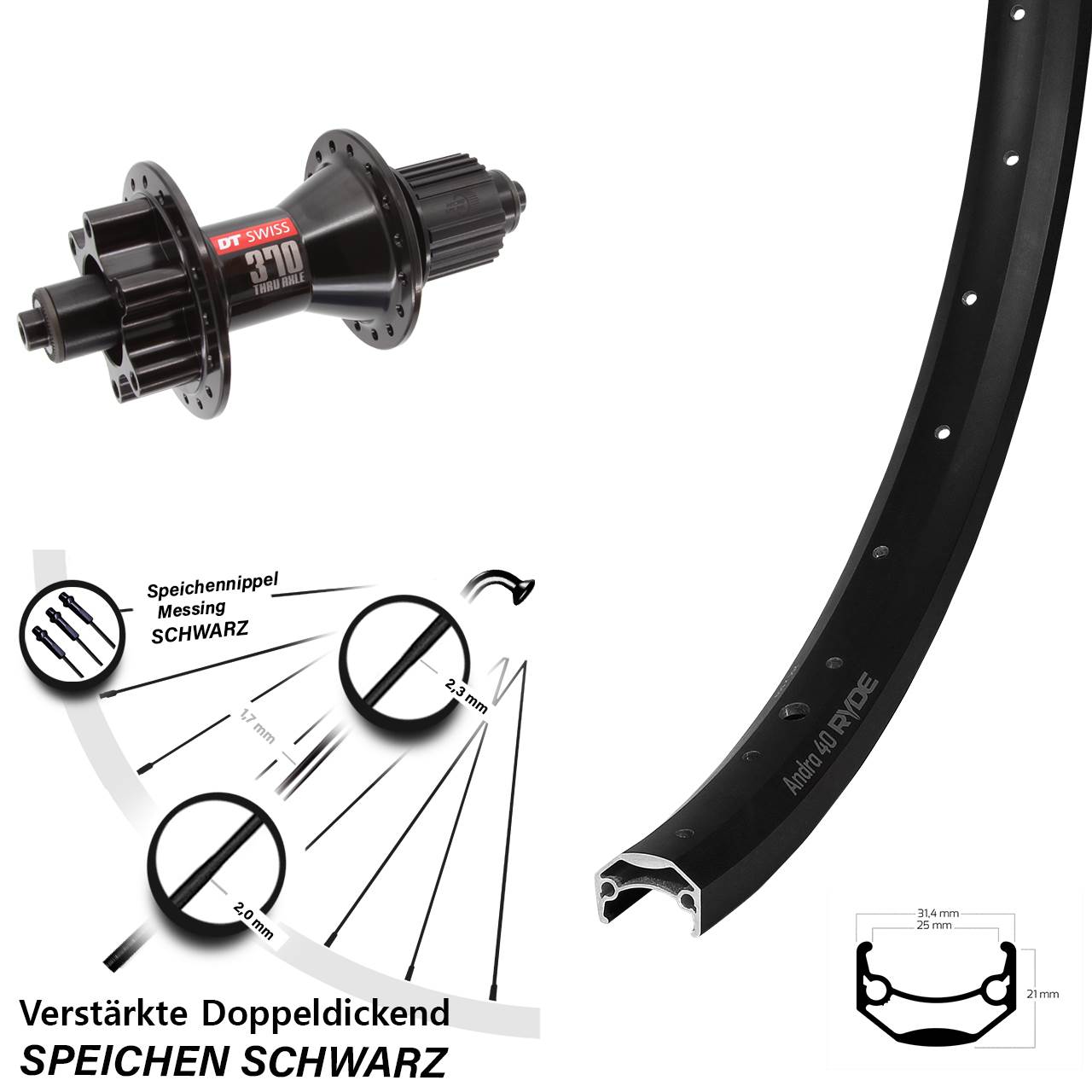 Disc Hinterrad für Schnellspanner 26 Zoll Ryde Andra 40 Disc DT Swiss 370 Micro Spline
