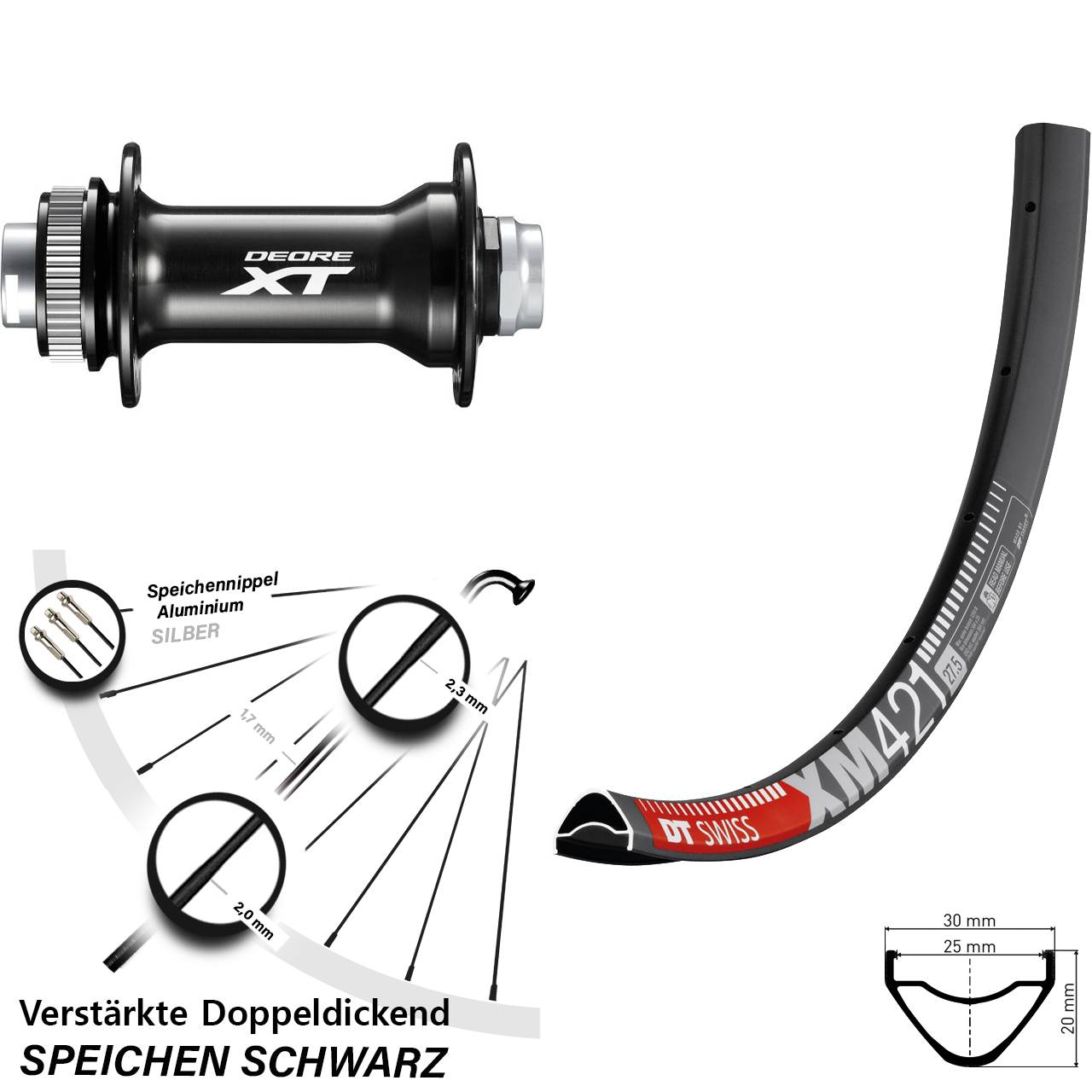 DT Swiss XM421 Shimano Deore XT HB-M8010-B 29 Zoll Disc Vorderrad 15x110 Boost