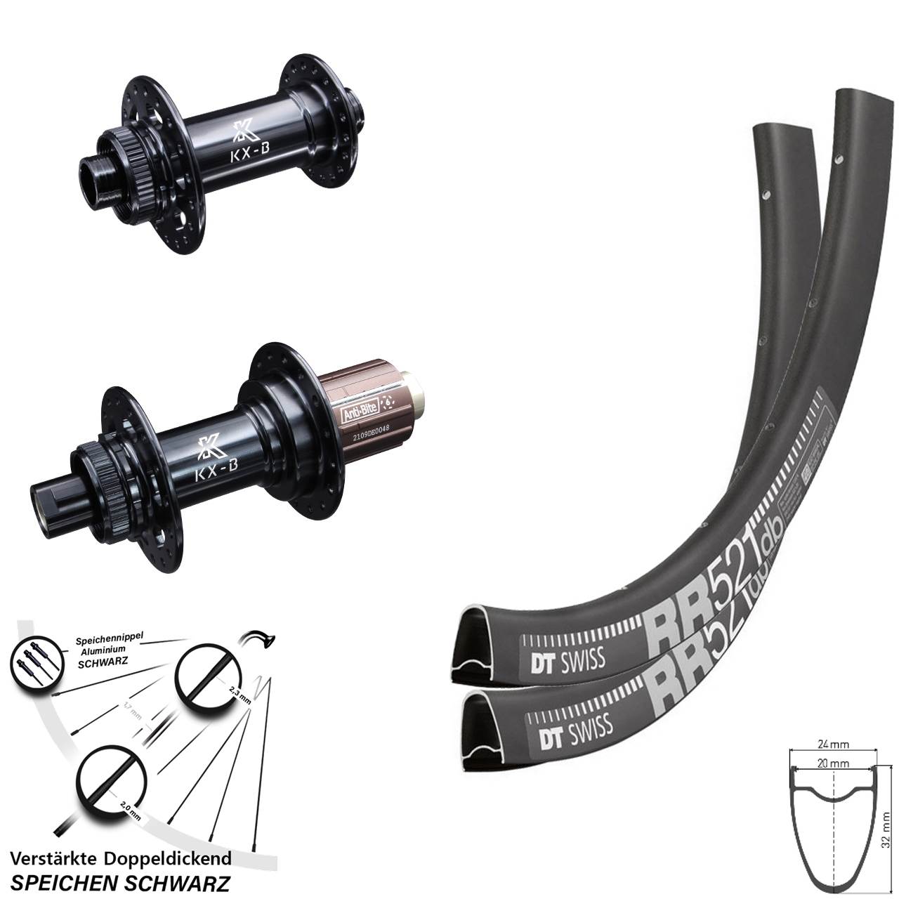 Centerlock Laufradsatz 28 Zoll DT Swiss RR521 KX-B Road 8-12 fach HG 12x110/148 Boost