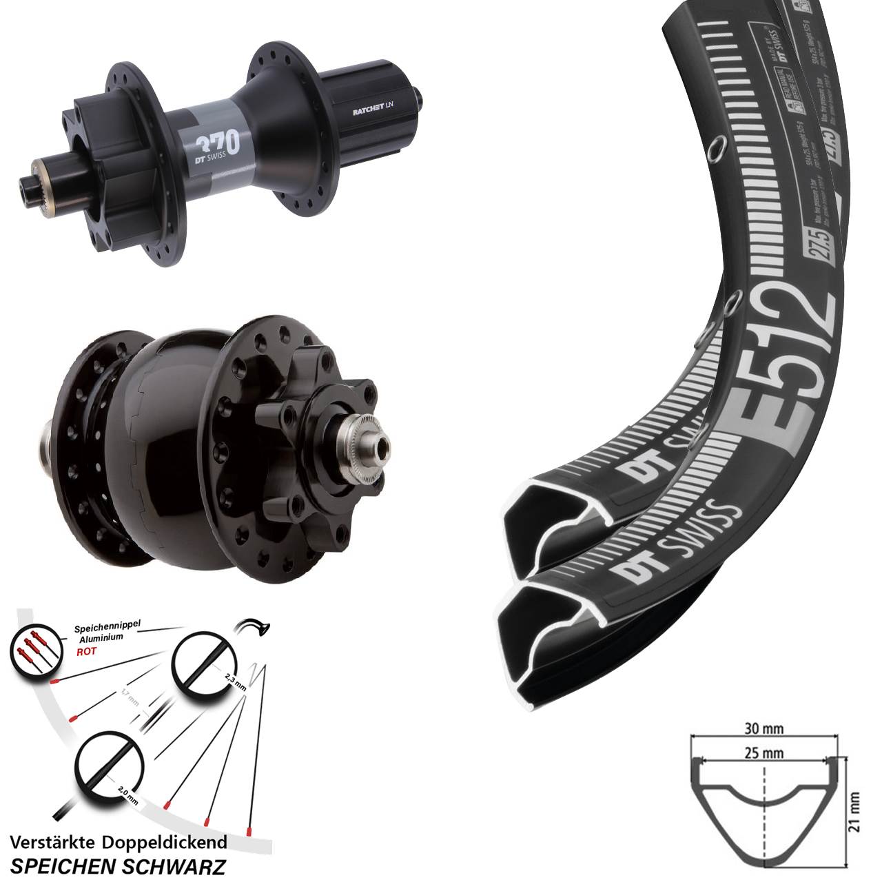 29 Zoll DT Swiss E 512 370 SON 28 Laufradsatz 6-Loch QR 8-11 fach HG