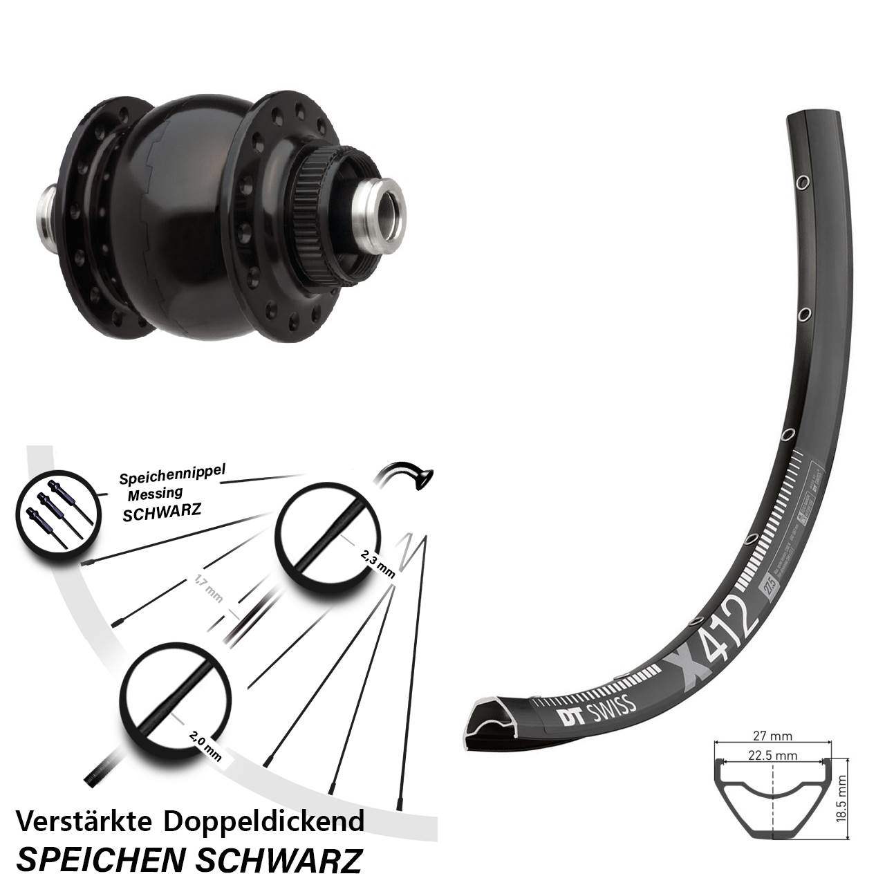 28-29 Zoll DT Swiss X412 SONdelux Dynamo-Vorderrad Centerlock 12x100