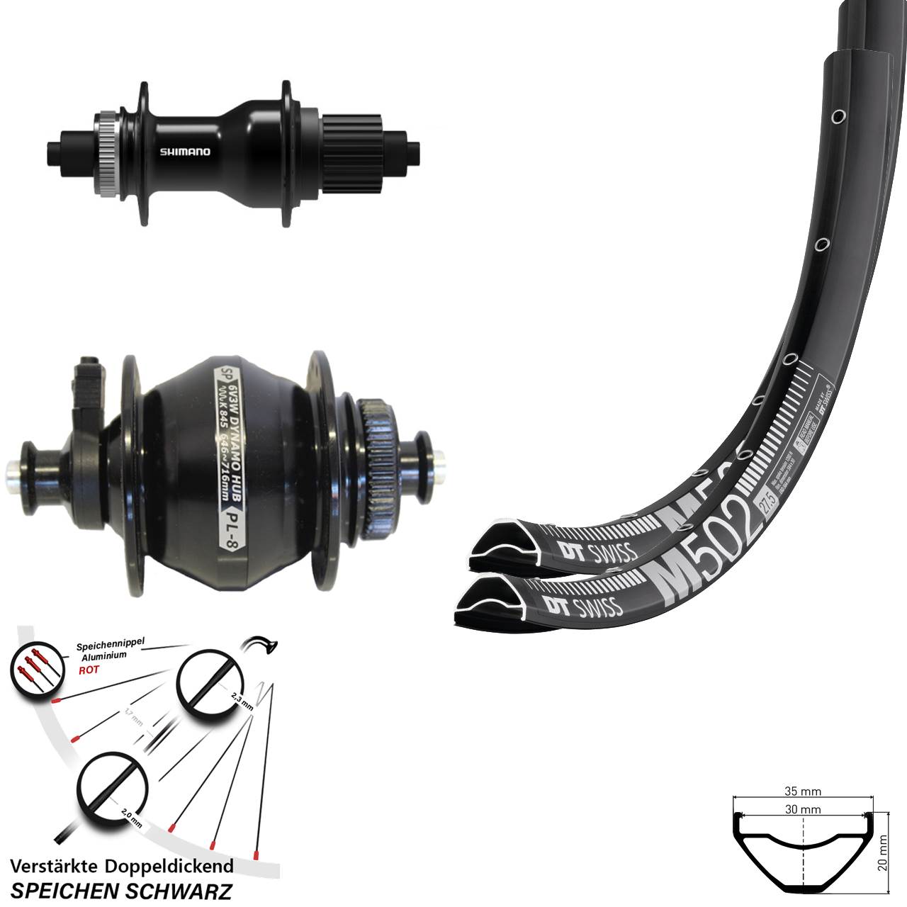 DT Swiss M502 Shimano FH-QC500 Shutter PL-8 29 Zoll Disc Laufradsatz QR Micro Spline
