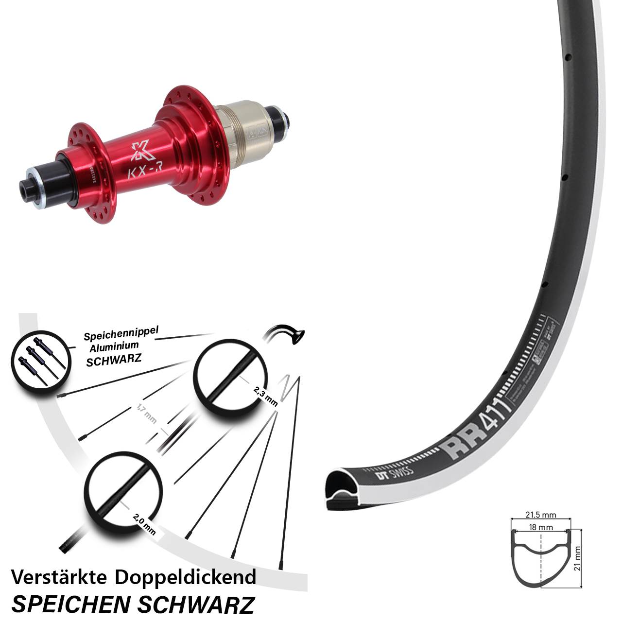 DT Swiss RR 411 KX-R 28 Zoll Laufrad hinten QR SRAM XDR