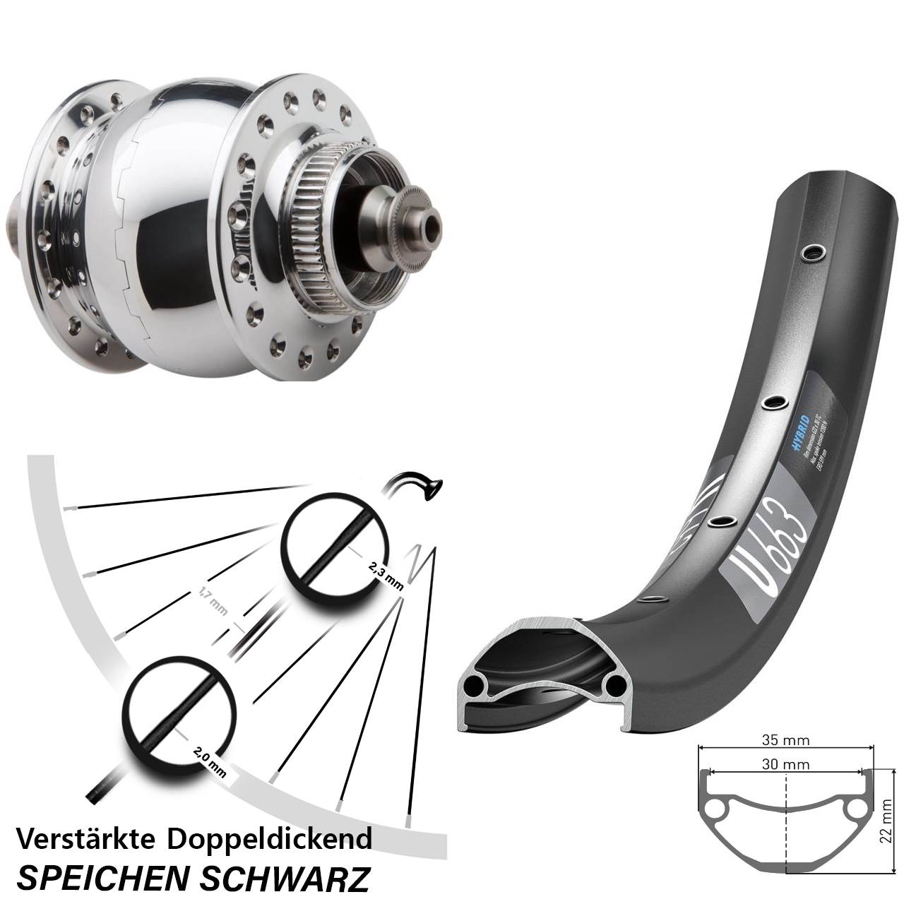 20 Zoll DT Swiss U663 SON 28 poliert Centerlock Vorderrad mit Nabendynamo QR