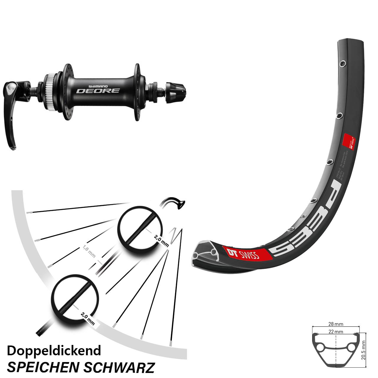DT Swiss 533d Shimano HB-M6000 28 Zoll Centerlock Vorderrad QR