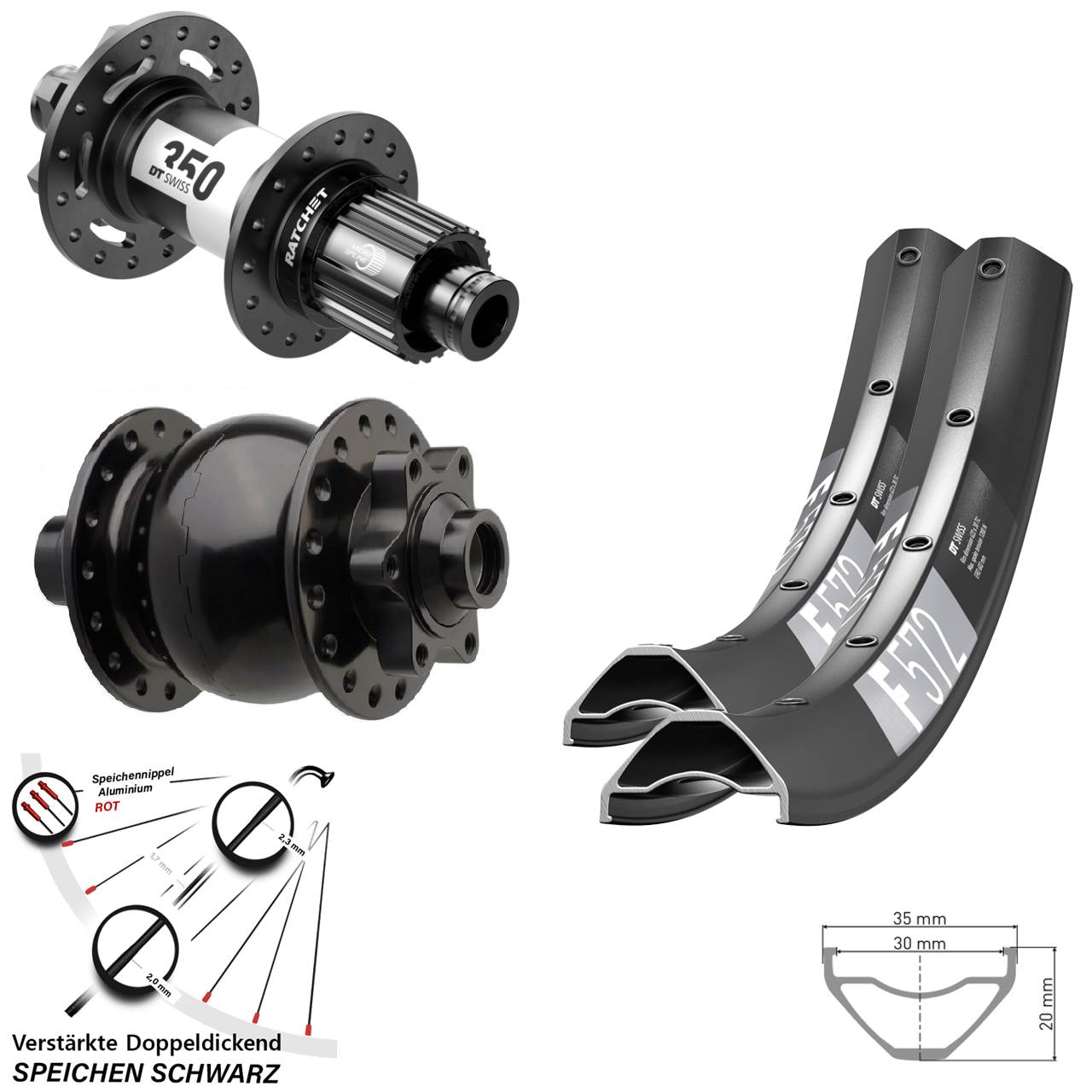 27,5 Zoll DT Swiss F572-350 SON 28 6-Loch Laufradsatz 15x110 12x148 Shimano Micro Spline