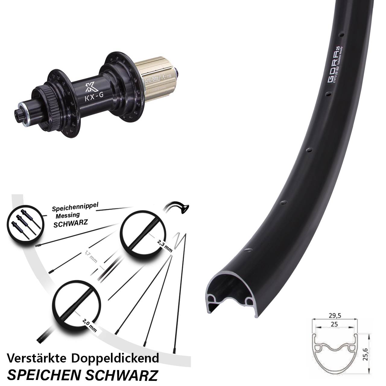 Hinterrad Centerlock für Schnellspanner 28 Zoll Gora 25 KX-G 8-12 fach