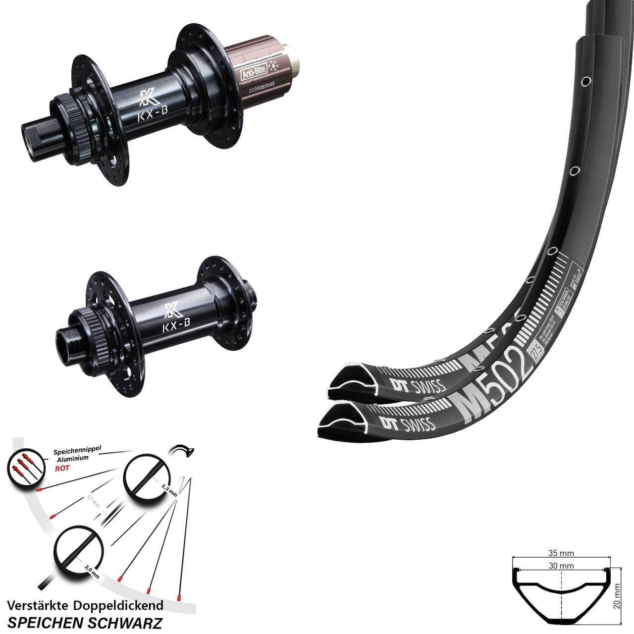 Centerlock Laufradsatz 27,5 Zoll DT Swiss M 502 KX-B 8-12 fach HG 15x110 12x148 Boost