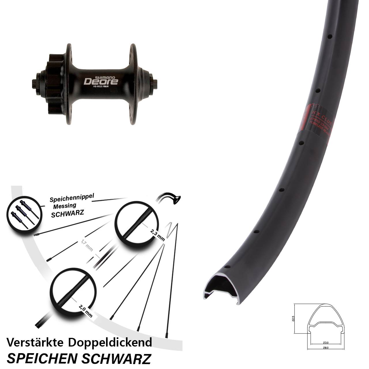 27,5 Zoll KX Clue Shimano Deore 6-Loch Vorderrad für Schnellspanner
