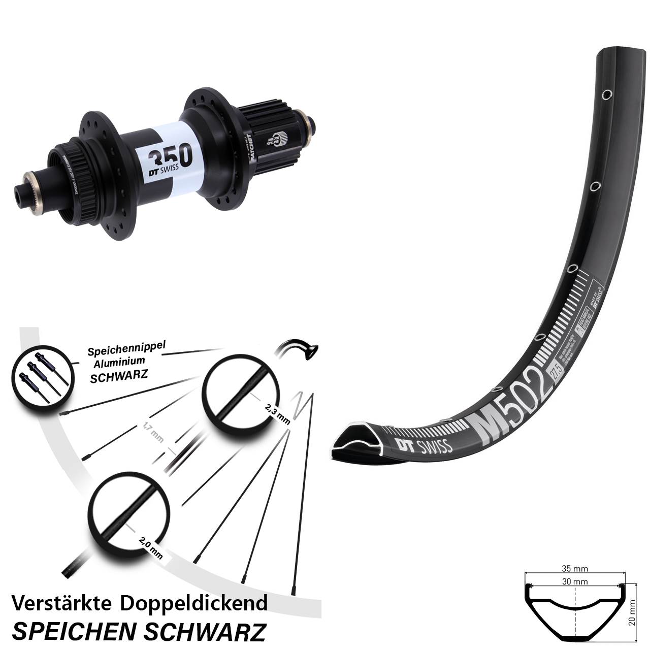 Hinterrad 29 Zoll DT Swiss M 502-350 Shimano Micro Spline für Schnellspanner