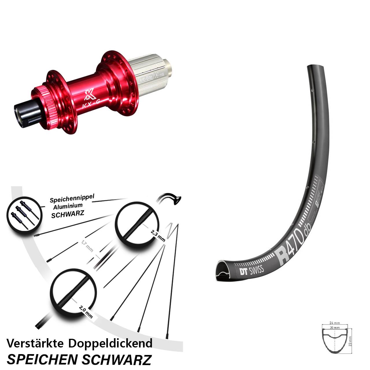 Disc Laufrad 28 Zoll DT Swiss R470 KX-G rot 8-12 fach 12x142