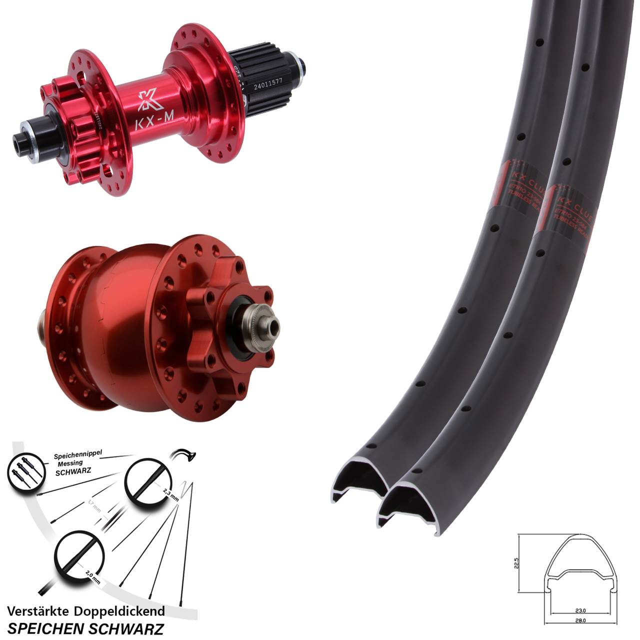 KX-M Clue rot SON 28 Zoll Disc Laufradsatz für Schnellspanner Shimano Micro Spline