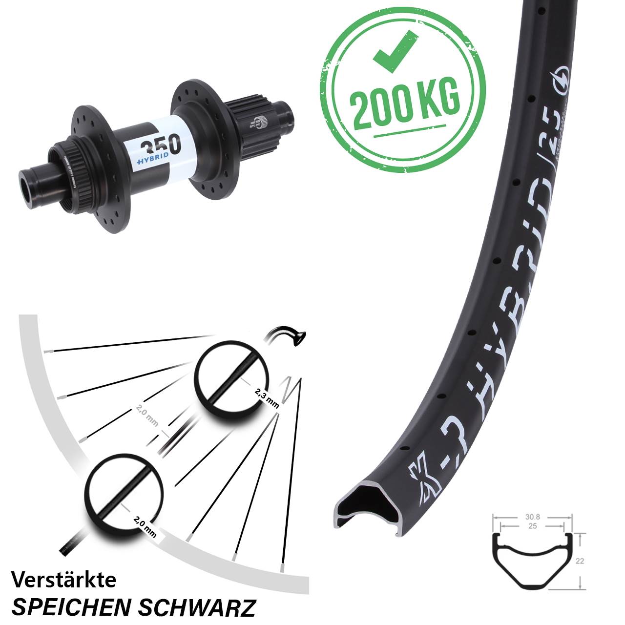 Centerlock Hinterrad 26 Zoll KX-R Hybrid 25 DT Swiss 350 Micro Spline 12x148